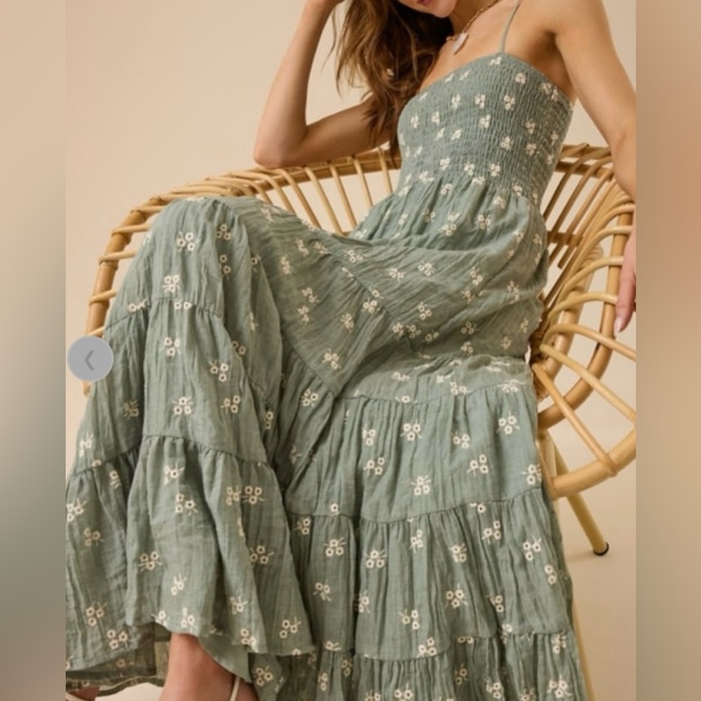Altar’d State Baylor Embroidered Soft Green Maxi dress size Medium - Picture 4 of 15